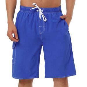 Summer Solid Shorts Drawstring Elastic Waist Swim Beach Board Shorts Navy Blue